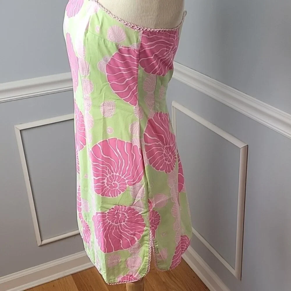 LILLY PULITZER Pink Nautilus Shell Print Strapless‎ Halter Cotton Sheath Dress 4 - Picture 2 of 10